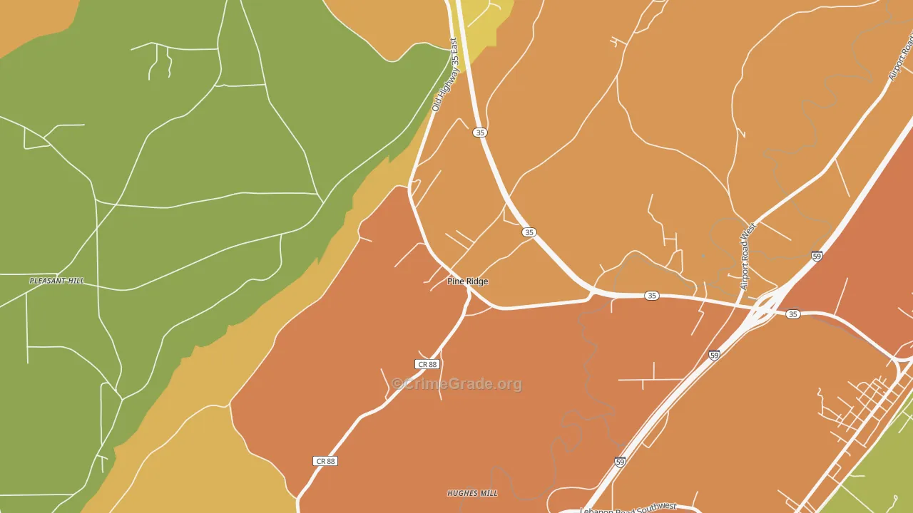 Pine Ridge, AL Map of Vandalism Rates
