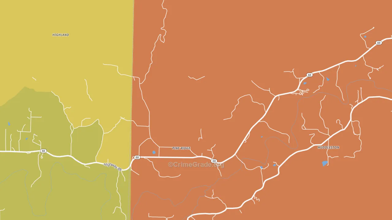 Pine Ridge, AR Map of Vandalism Rates