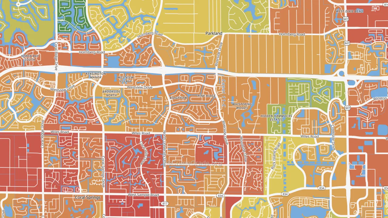 Pine Ridge, Coral Springs, FL Map of Vandalism Rates