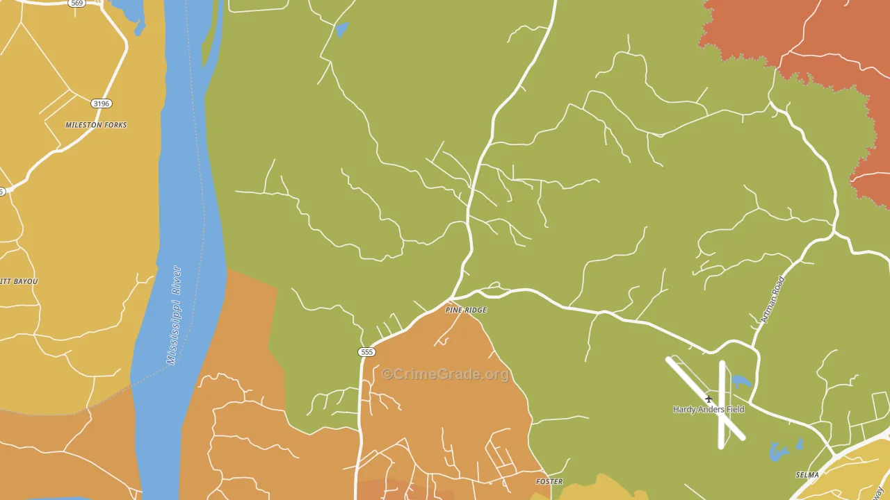 Pine Ridge, MS Map of Vandalism Rates