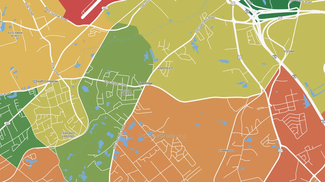 Pine Ridge, SC Map of Vandalism Rates