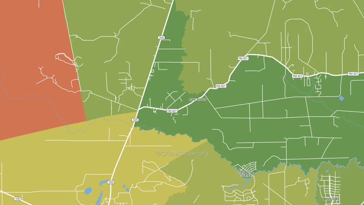 Pine Ridge, TX Map of Vandalism Rates