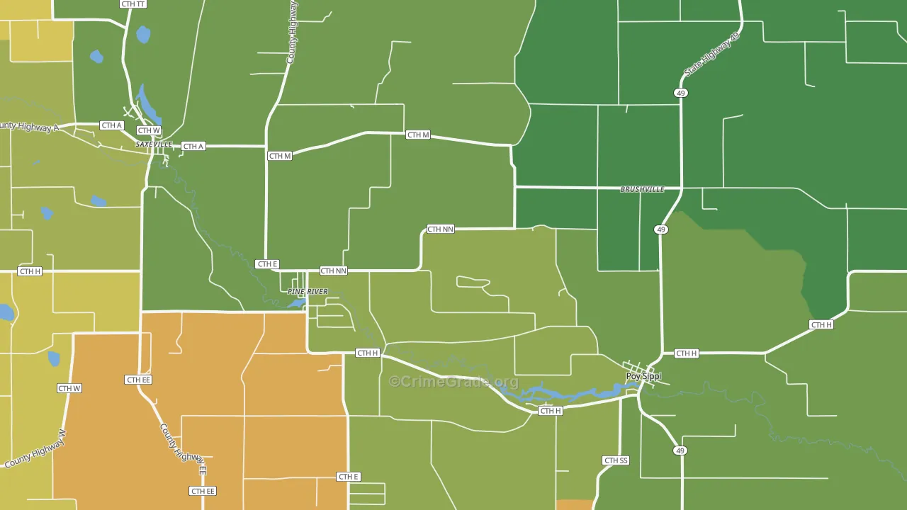 Pine River, WI Map of Vandalism Rates