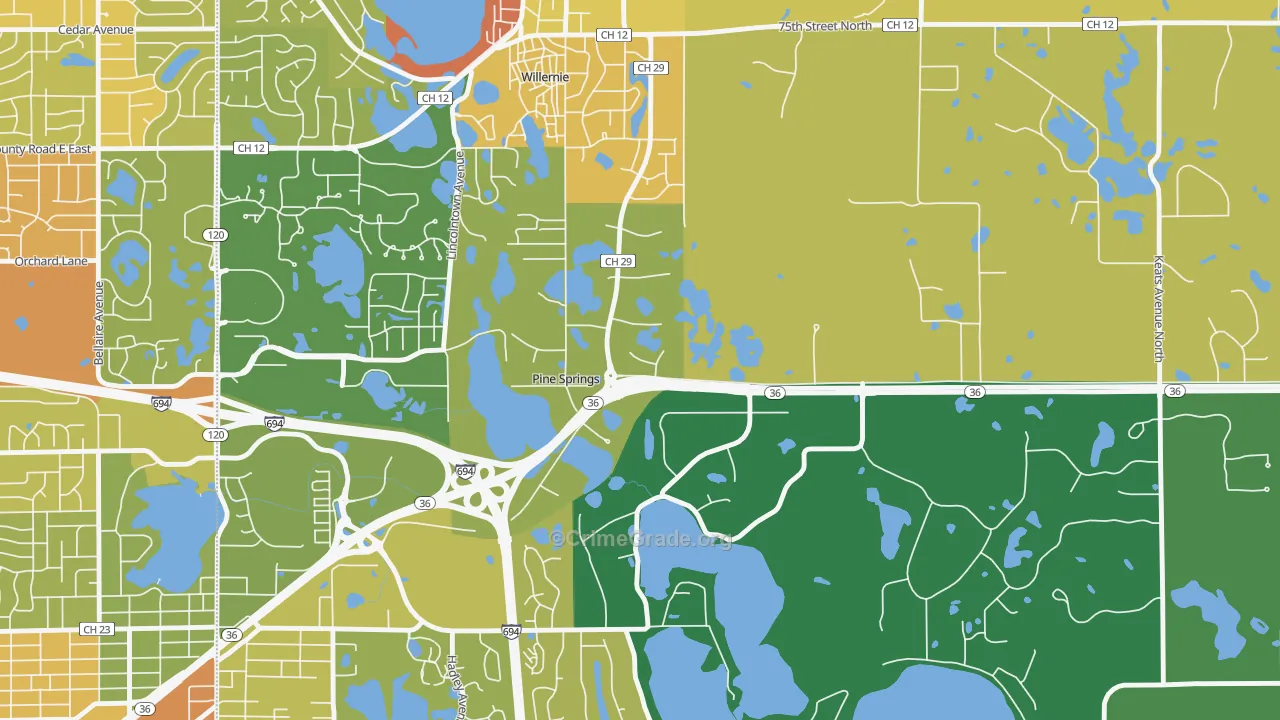 Pine Springs, MN Map of Vandalism Rates