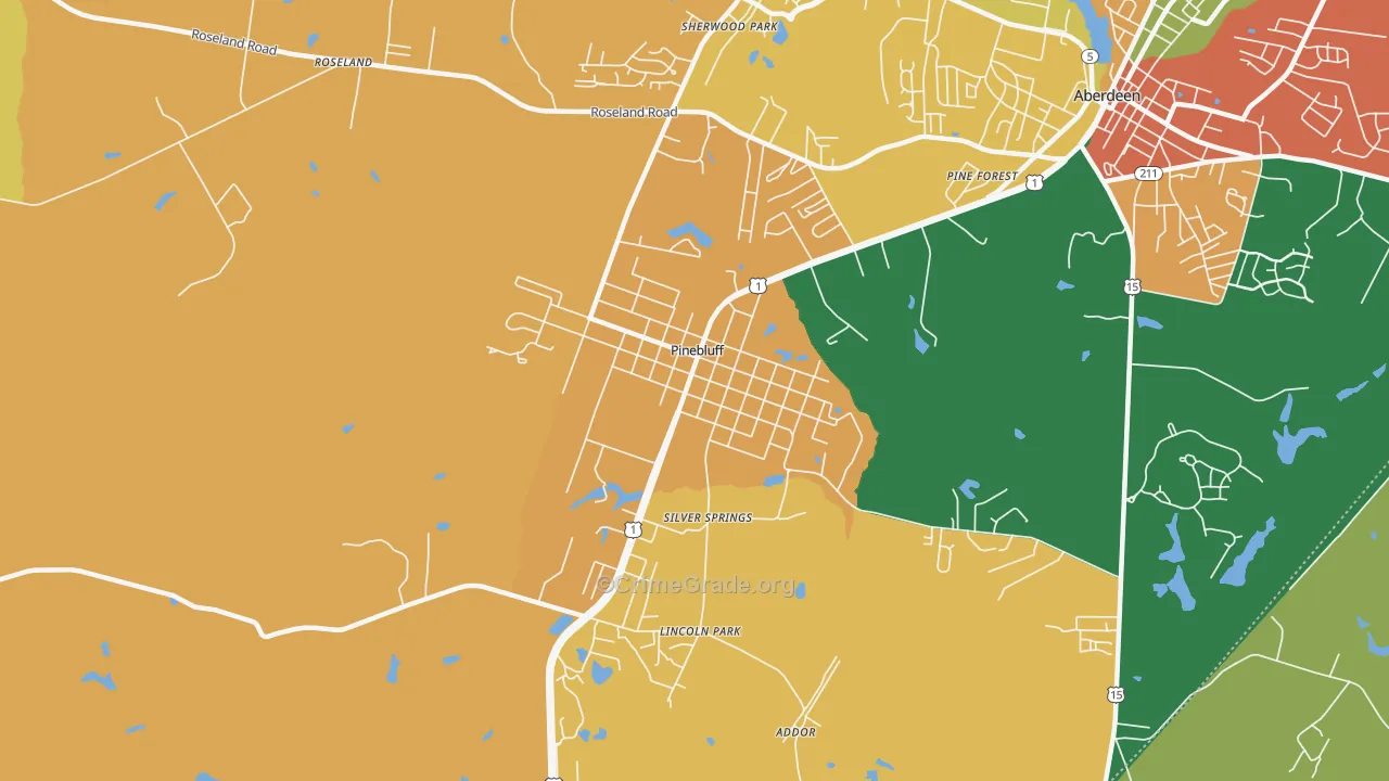 Pinebluff, NC Map of Vandalism Rates