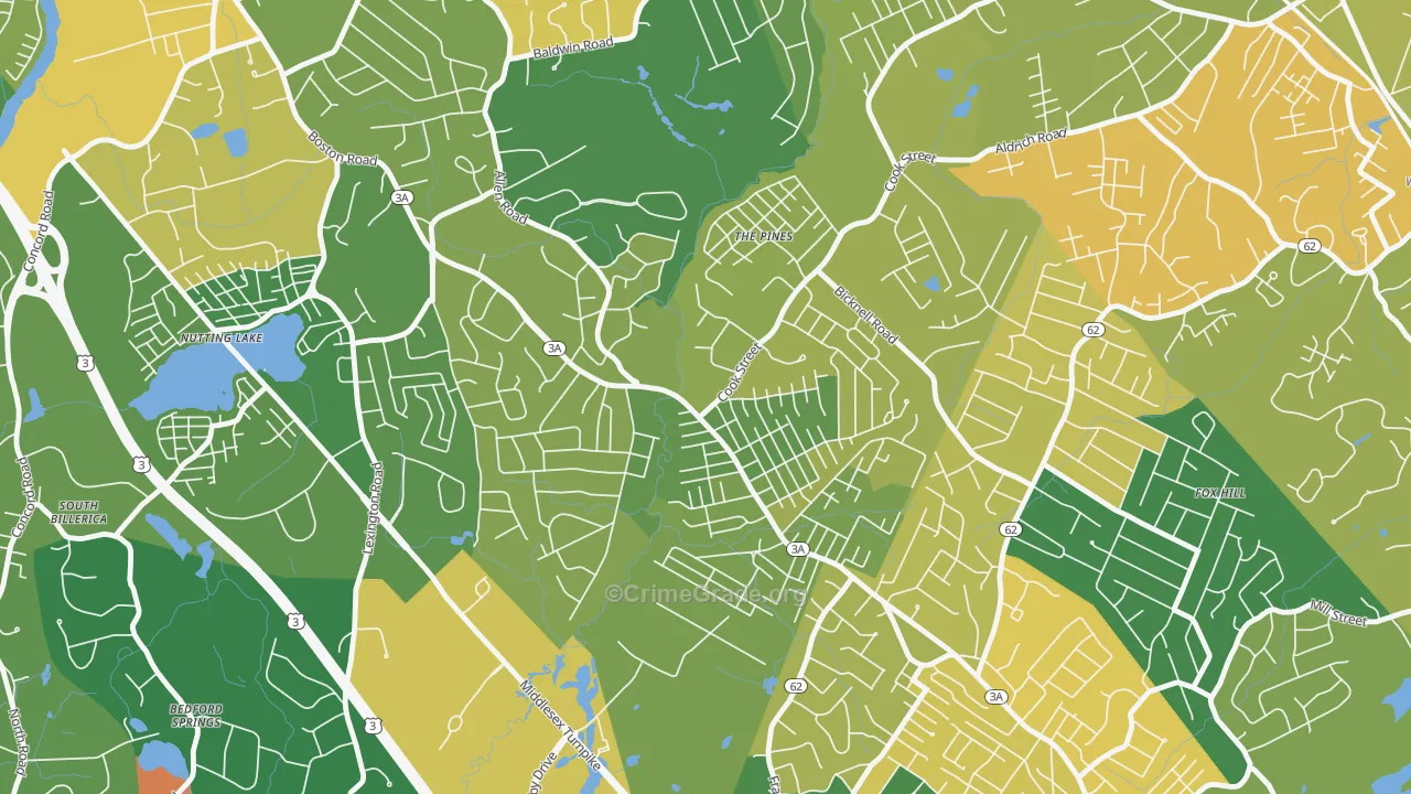Pinehurst, MA Map of Vandalism Rates
