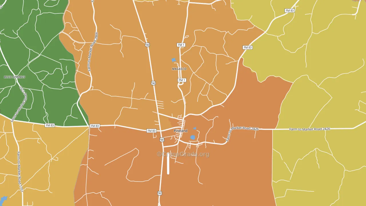 Pineland, TX Map of Vandalism Rates