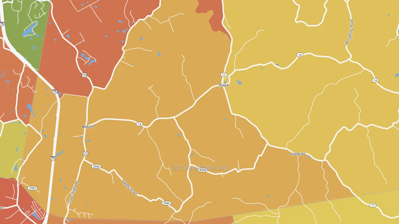 Piner, KY Map of Vandalism Rates