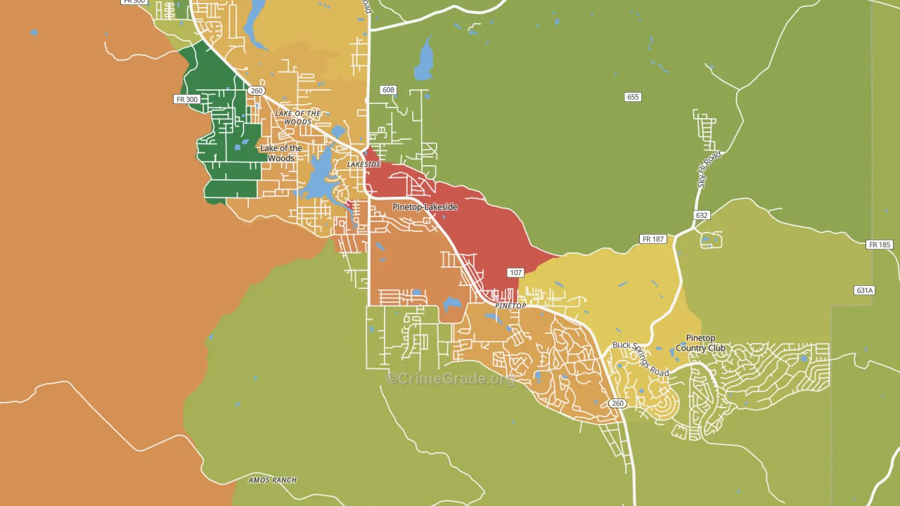 Pinetop-Lakeside, AZ Map of Vandalism Rates