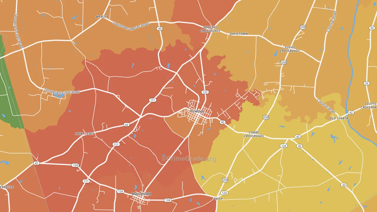 Pinetops, NC Map of Vandalism Rates