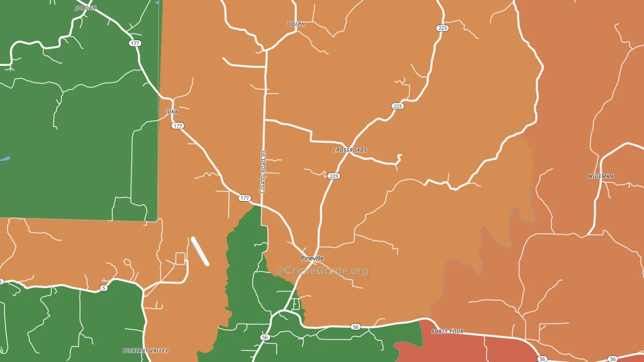 Pineville, AR Map of Vandalism Rates
