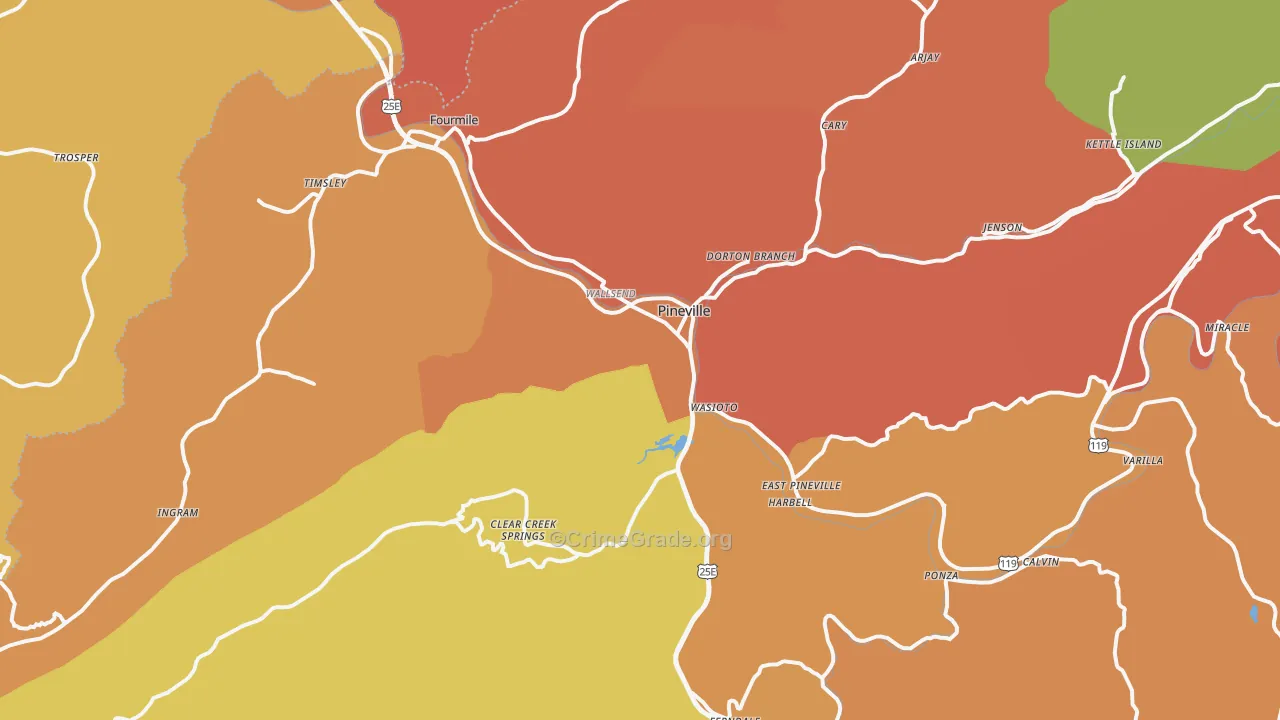 Pineville, KY Map of Vandalism Rates