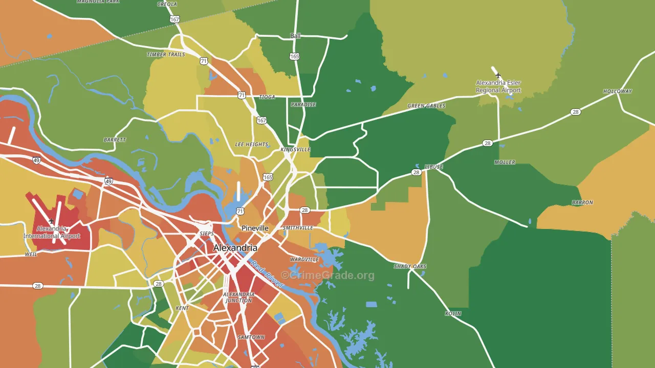 Pineville, LA Map of Vandalism Rates