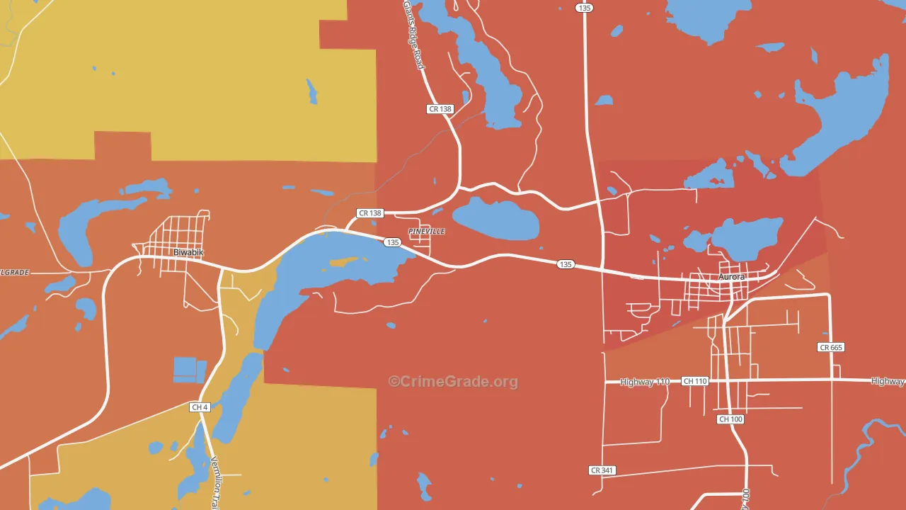 Pineville, MN Map of Vandalism Rates