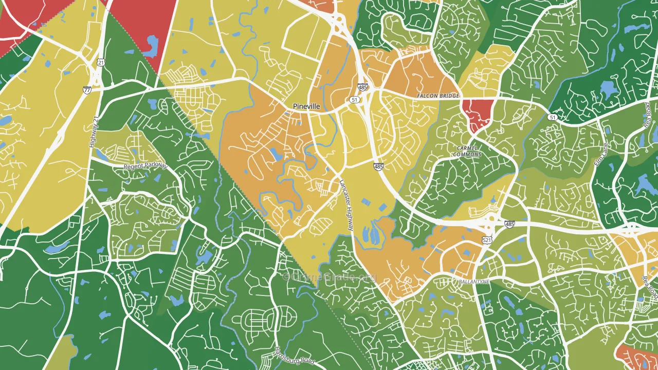 Pineville, NC Map of Vandalism Rates