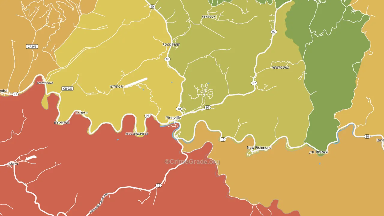 Pineville, WV Map of Vandalism Rates