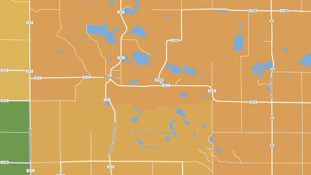 Pinewood, MN Map of Vandalism Rates