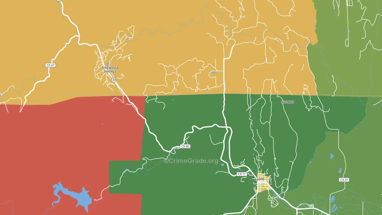 Pinewood Springs, CO Map of Vandalism Rates