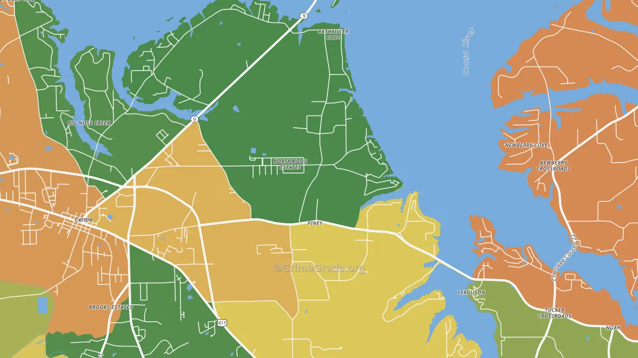 Piney, AL Map of Vandalism Rates