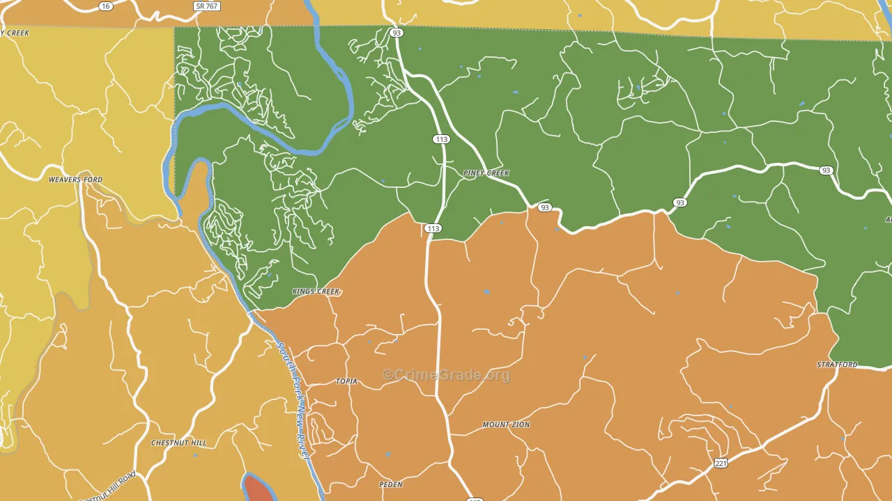 Piney Creek, NC Map of Vandalism Rates