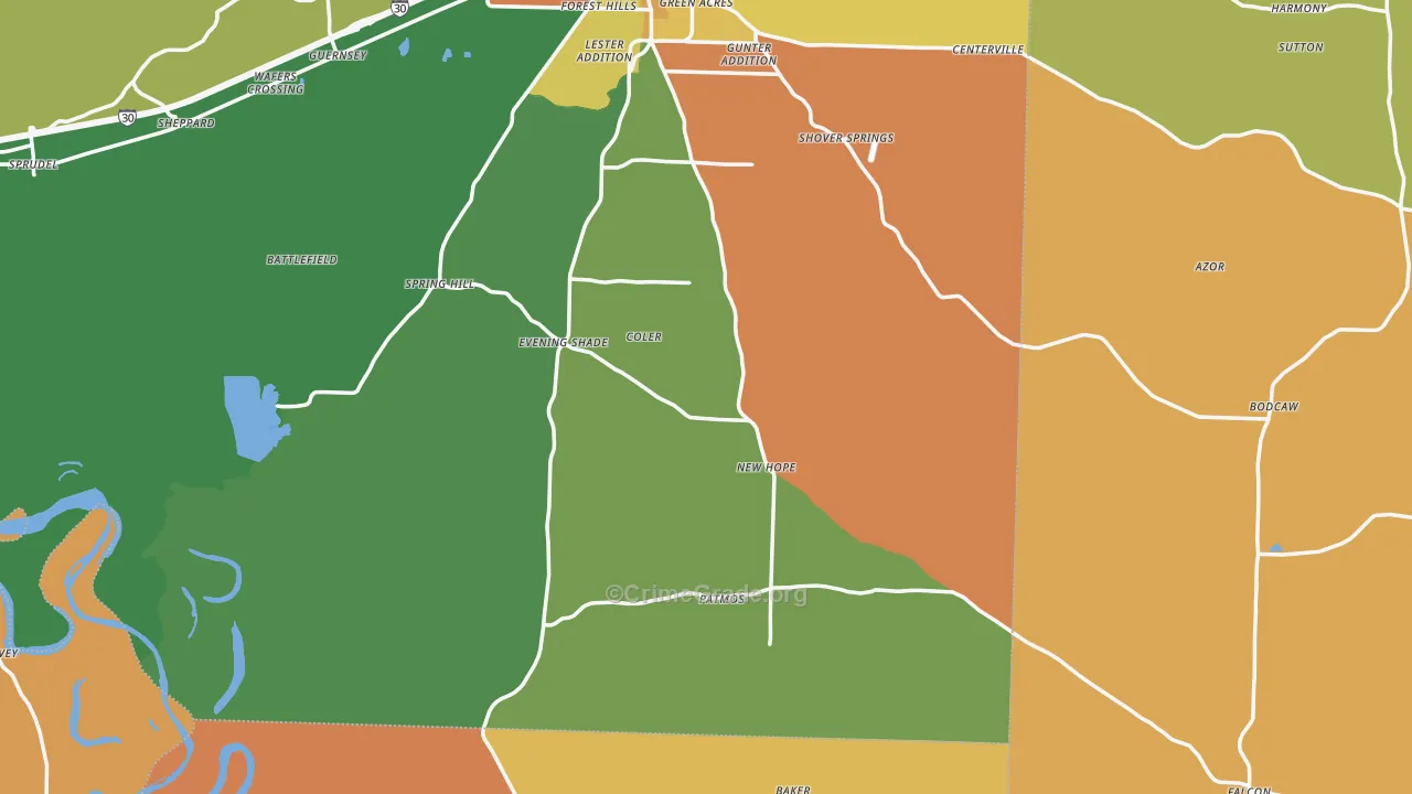 Piney Grove, AR Map of Vandalism Rates