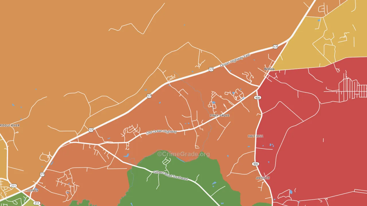 Piney Grove, NC Map of Vandalism Rates