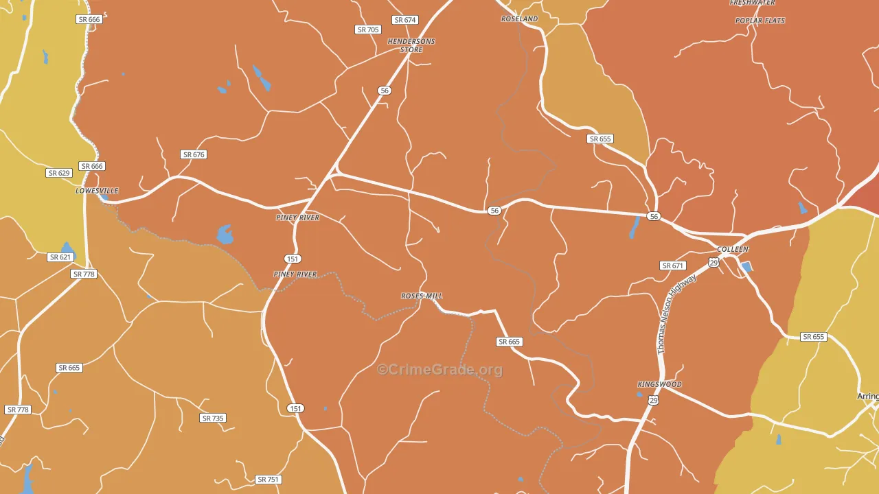 Piney River, VA Map of Vandalism Rates