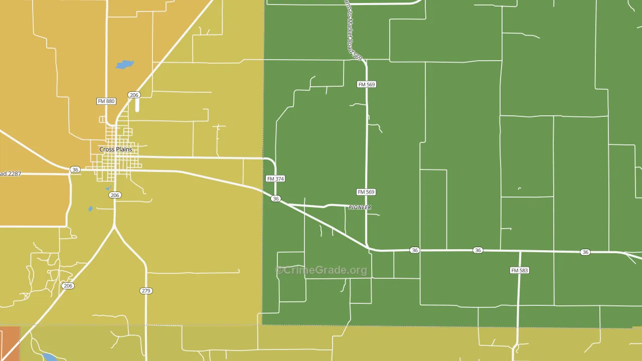 Pioneer, TX Map of Vandalism Rates