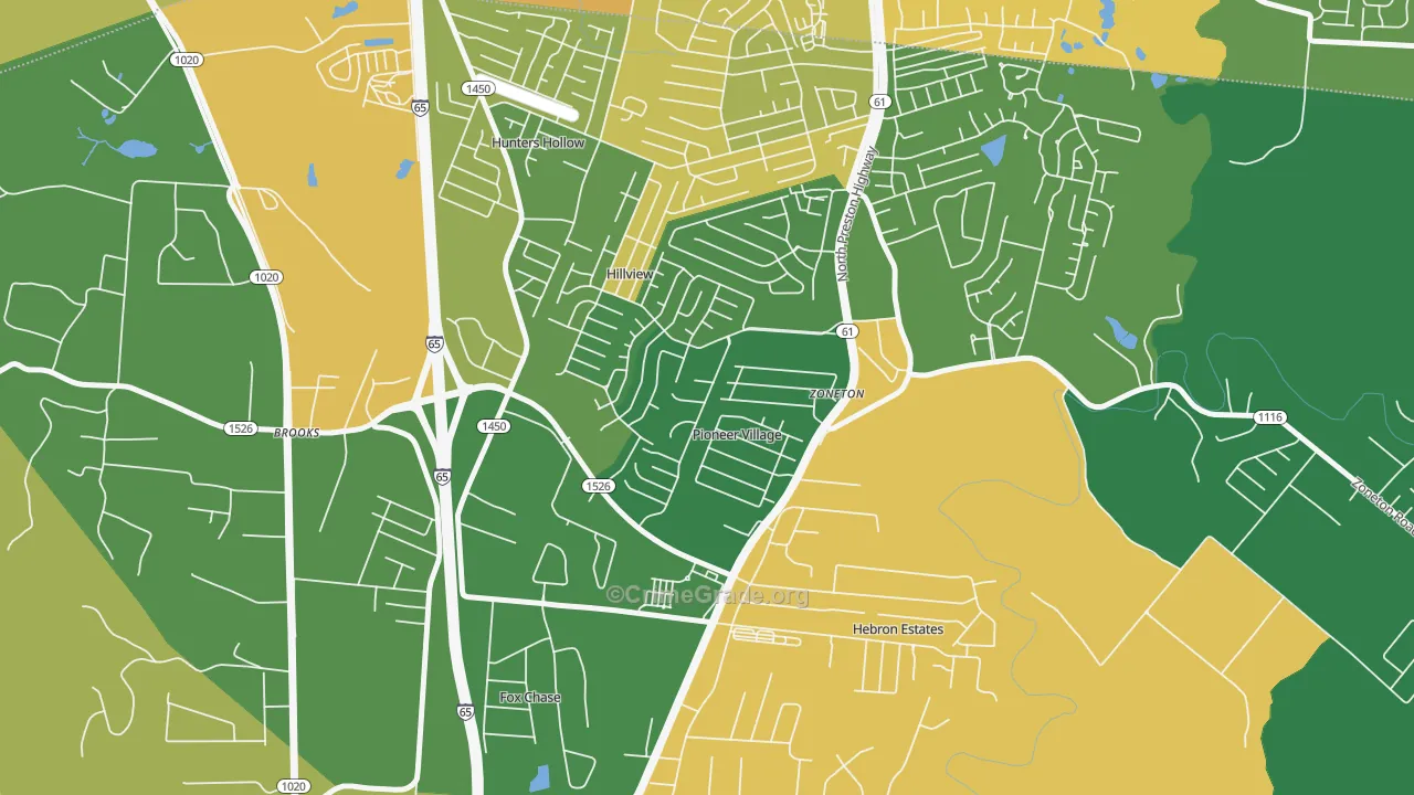 Pioneer Village, KY Map of Vandalism Rates