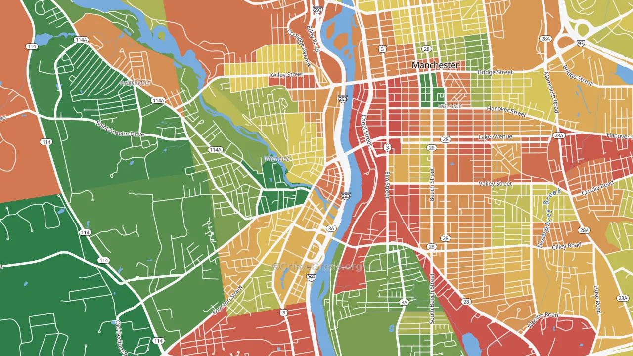 Piscataquog, Manchester, NH Map of Vandalism Rates