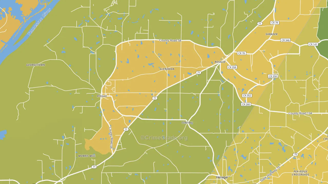 Pisgah, AL Map of Vandalism Rates