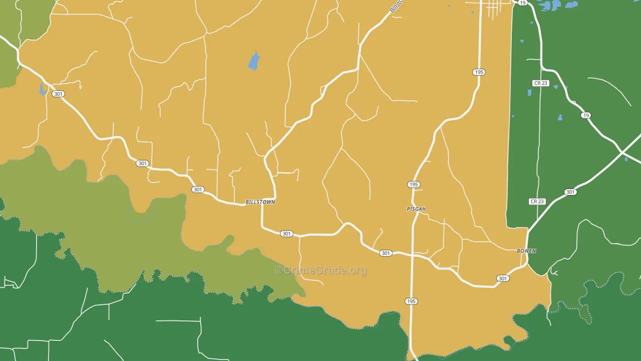 Pisgah, AR Map of Vandalism Rates