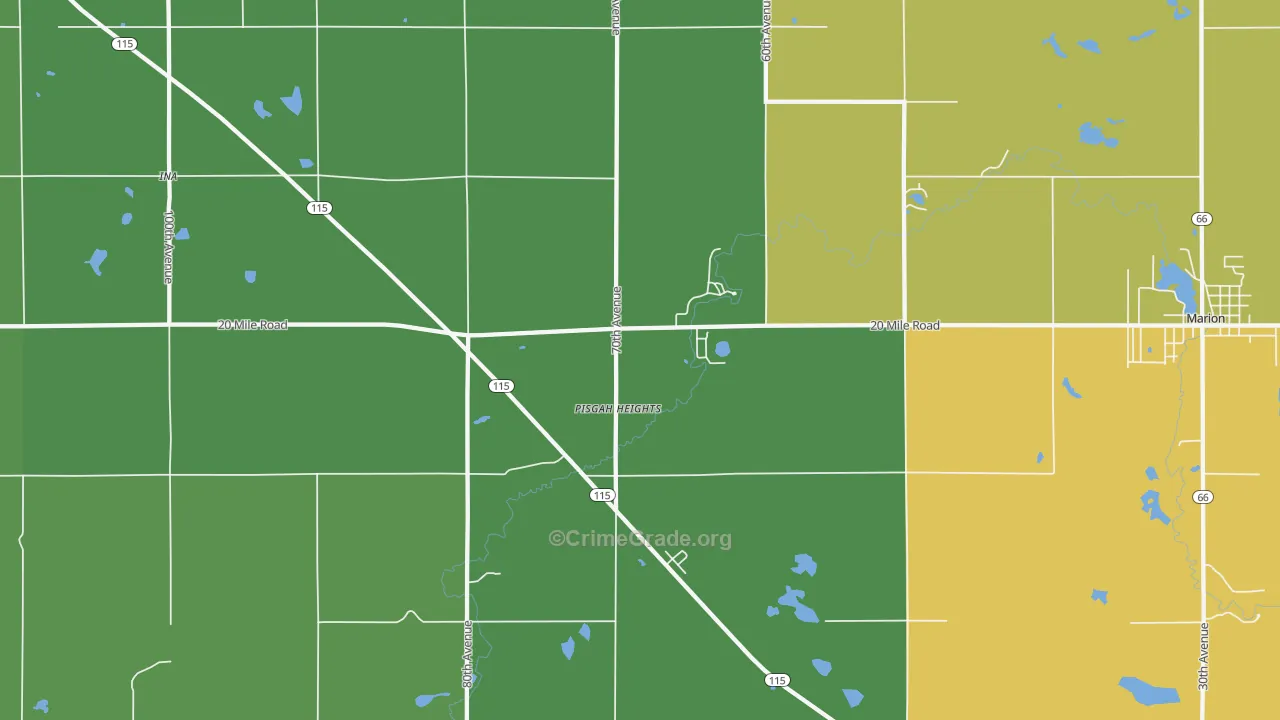 Pisgah Heights, MI Map of Vandalism Rates
