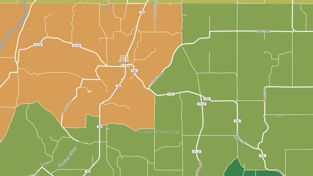 Pisgah, IA Map of Vandalism Rates