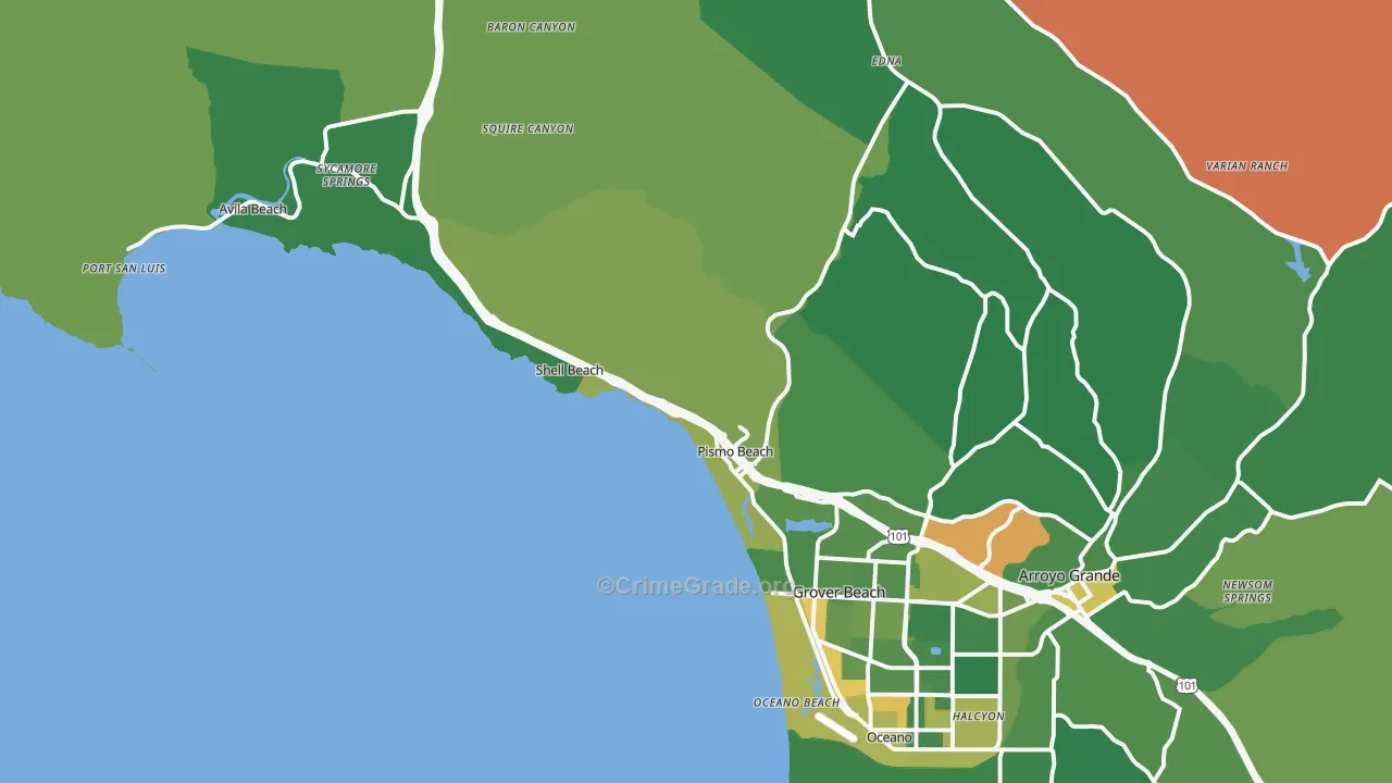 Pismo Beach, CA Map of Vandalism Rates
