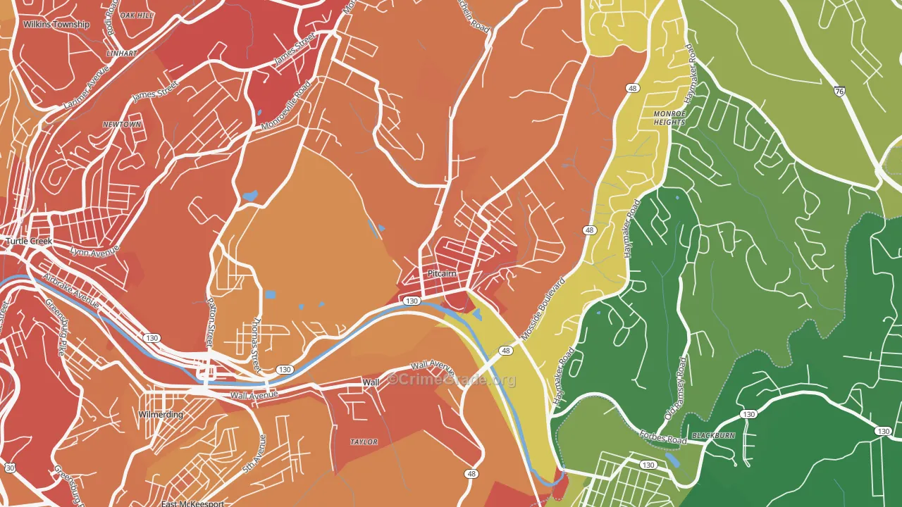 Pitcairn, PA Map of Vandalism Rates