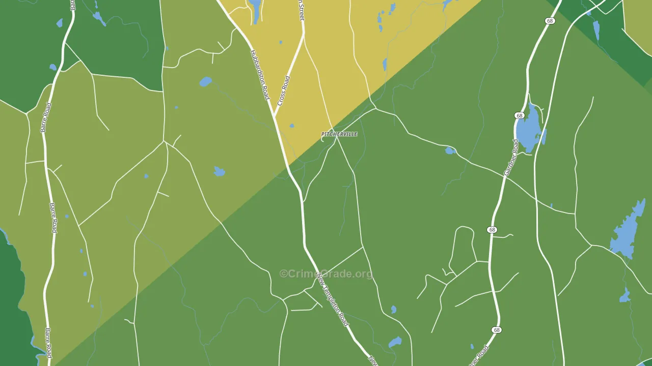 Pitcherville, MA Map of Vandalism Rates