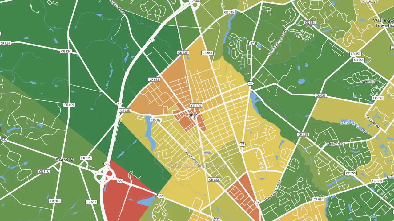 Pitman, NJ Map of Vandalism Rates