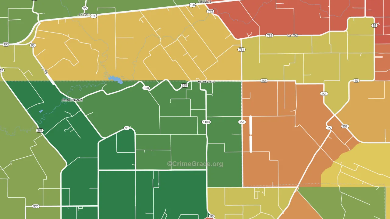 Pitreville, LA Map of Vandalism Rates