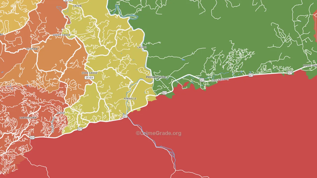 Pittman Center, TN Map of Vandalism Rates