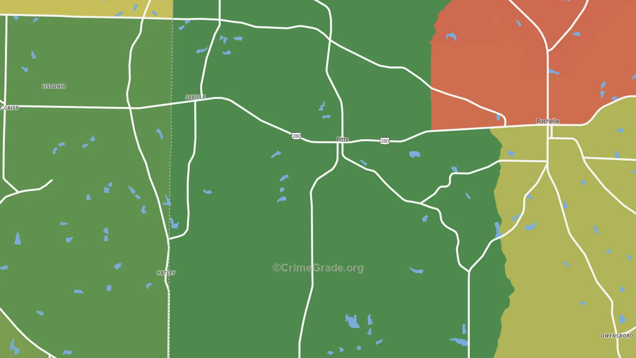 Pitts, GA Map of Vandalism Rates