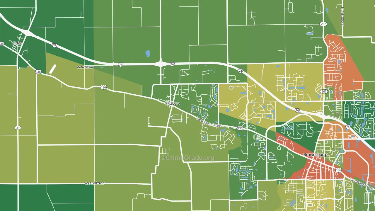 Pittsboro, IN Map of Vandalism Rates