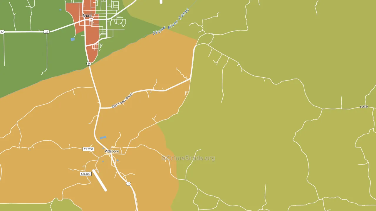 Pittsboro, MS Map of Vandalism Rates