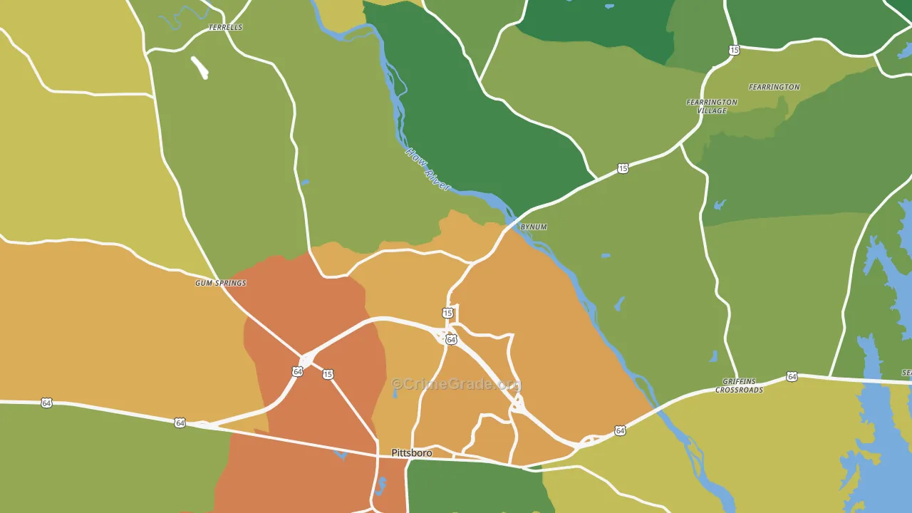 Pittsboro, NC Map of Vandalism Rates