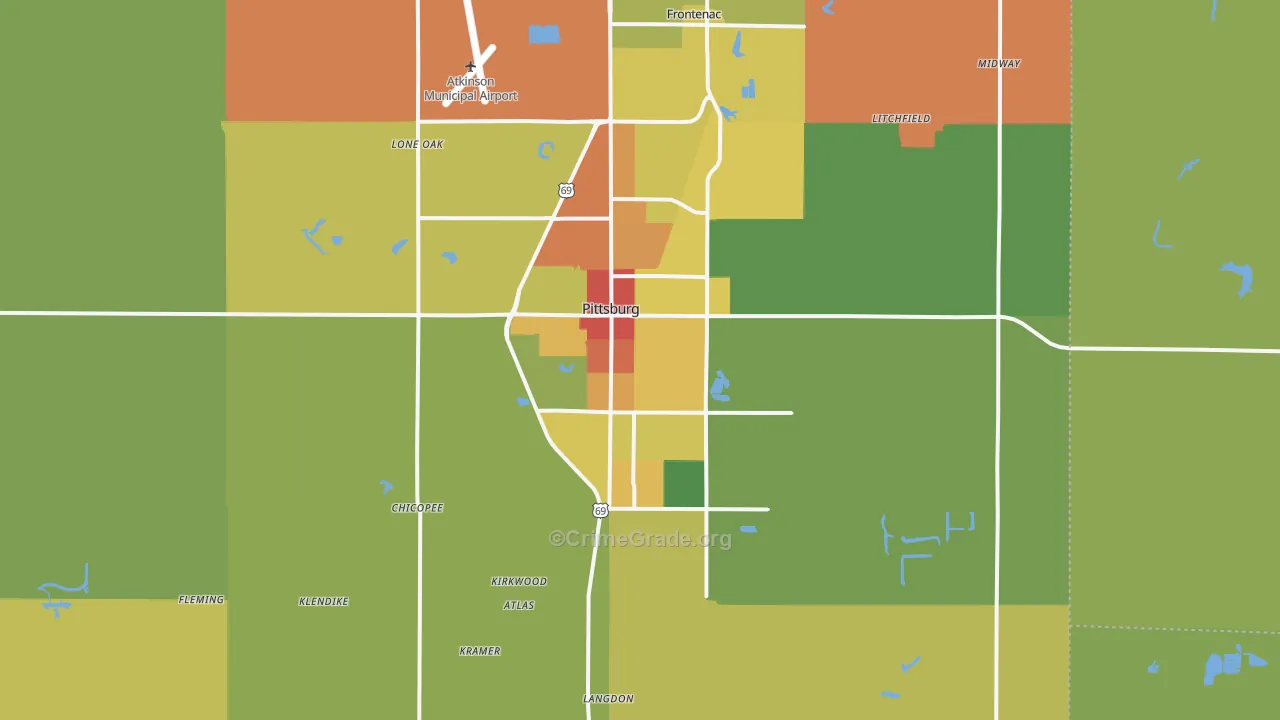 Pittsburg, KS Map of Vandalism Rates