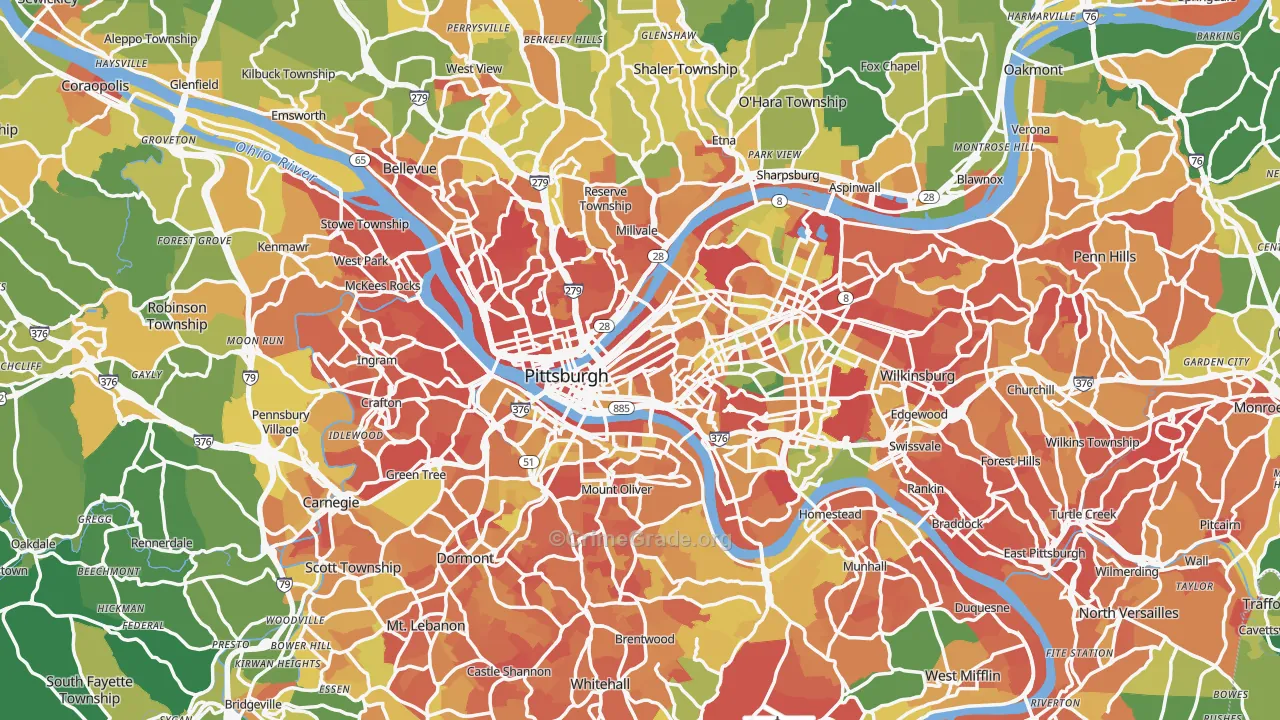 Pittsburgh, PA Map of Vandalism Rates
