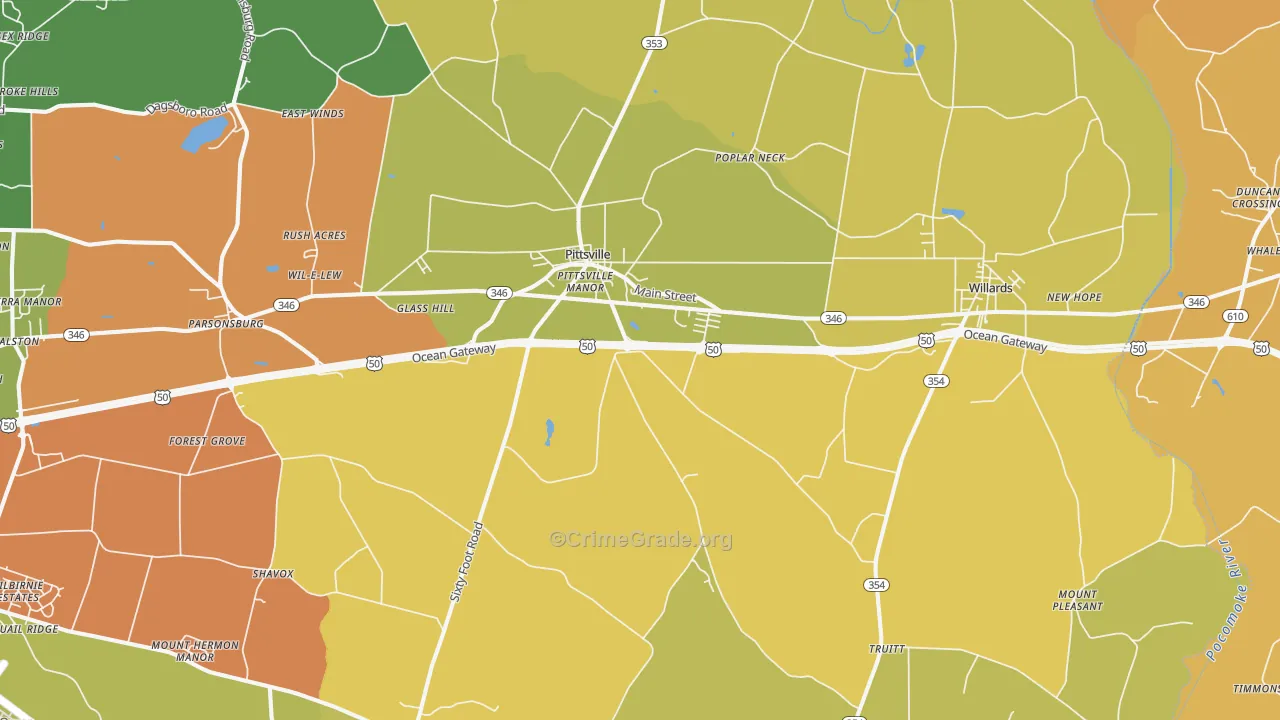 Pittsville, MD Map of Vandalism Rates