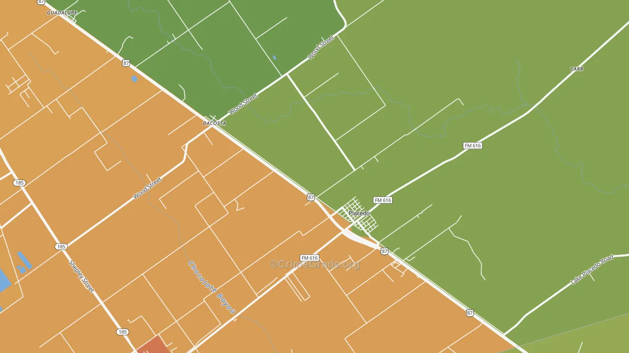 Placedo, TX Map of Vandalism Rates