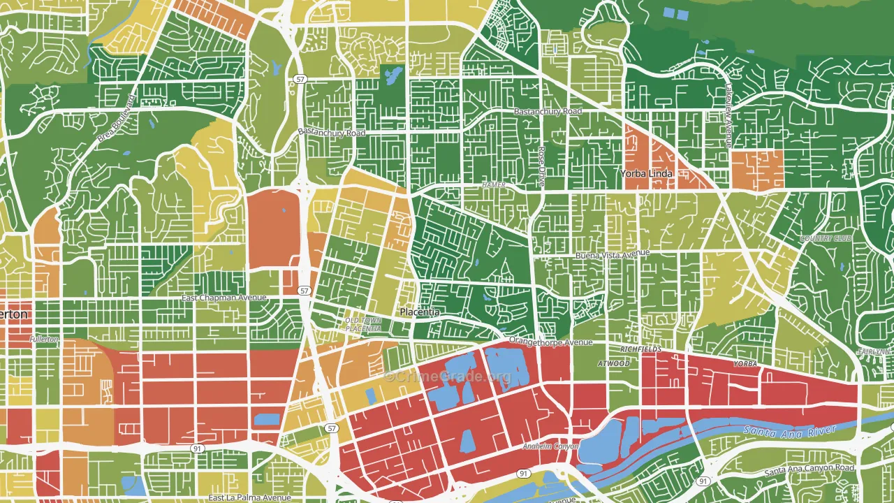Placentia, CA Map of Vandalism Rates