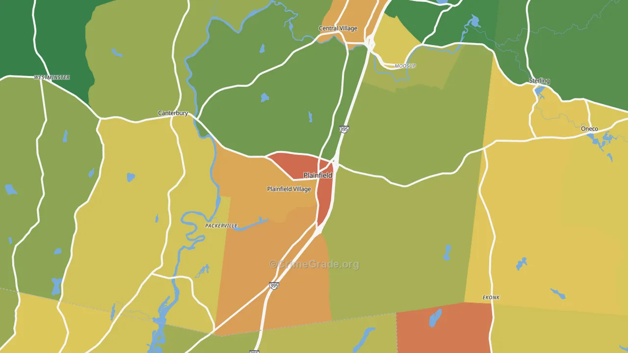 Plainfield, CT Map of Vandalism Rates